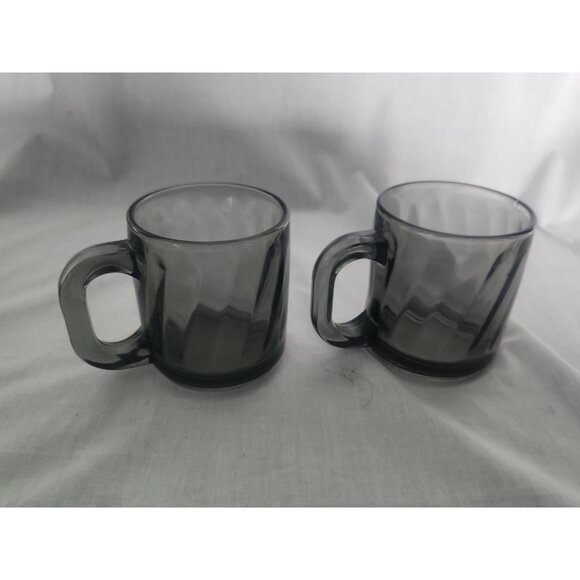 Pair of Vintage Libbey Smoke Gray Swirl Glass 7" Plate & Mug Lunch Dessert - Picture 4 of 11